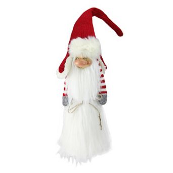 35" Red and White Christmas Slim Santa Gnome with White Faux Fur Suit and Red Hat