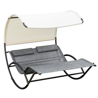 Outsunny Outdoor Rocking Bed With Canopy Chaise Sun Lounger For Two Person