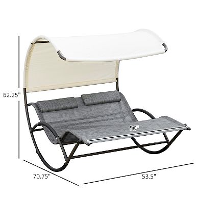 Outsunny Outdoor Rocking Bed with Canopy, Chaise Sun Lounger for Two, Gray