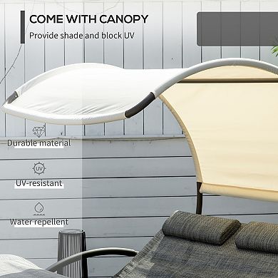 Outsunny Outdoor Rocking Bed with Canopy, Chaise Sun Lounger for Two, Gray