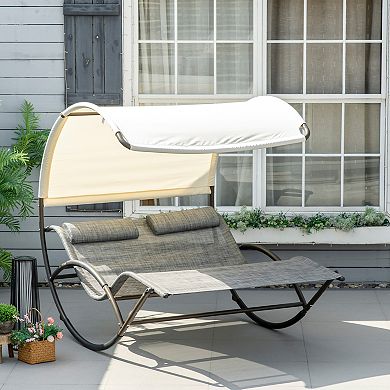 Outsunny Outdoor Rocking Bed with Canopy, Chaise Sun Lounger for Two, Gray