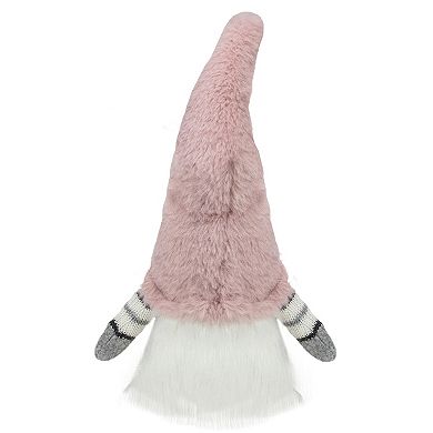 14" Pink and White Sitting Christmas Gnome with LED Lighter Nose