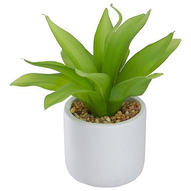 8" Green Artificial Aloe Plant in a White Pot