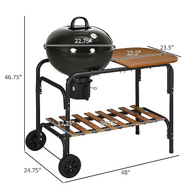 Outsunny Charcoal BBQ Grill on Wheels 21" Barbecue Smoker W/ Table, Shelf