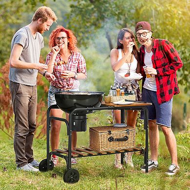 Outsunny Charcoal BBQ Grill on Wheels 21" Barbecue Smoker W/ Table, Shelf