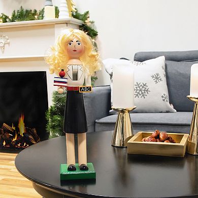 14" Black and White Wooden Teacher Christmas Nutcracker