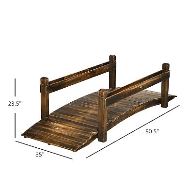 Outsunny 7.5' Wooden Garden Bridge with Planters, Stained Finish Arc Footbridge with Safety Railings for Backyard, Pond Stream, Stained Wood