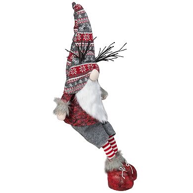 30" Gray and Red Christmas Gnome with LED Antlers and Dangling Legs