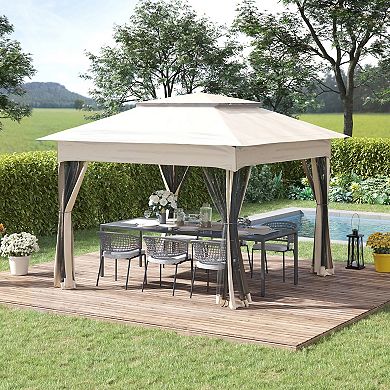 Outsunny 11' x 11' Pop Up Gazebo Outdoor Canopy Shelter with 2-Tier Soft Top, and Removable Zipper Netting, Event Tent with Large Shade, and Storage Bag for Patio, Backyard, Garden, Beige