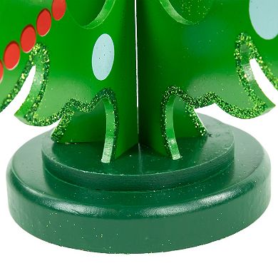 13.75" Green Christmas Tree Cut Out With Ornaments Table Top Decor