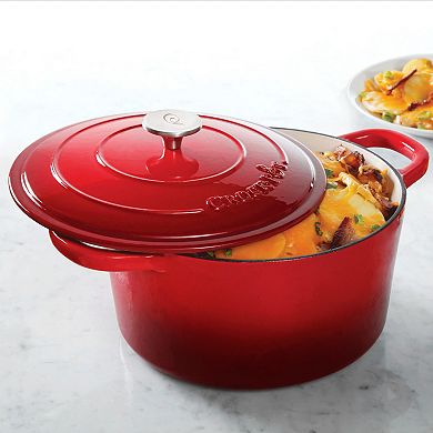 Crock-pot Artisan 3 Quart Enameled Cast Iron Casserole with Lid in Gradient Red