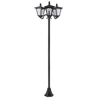 Outsunny 72" Solar Lamp Post, Triple-Head Street Light, All-Weather Waterproof Stainless Steel, Vintage Style for Garden, Lawn, Pathway, Driveway, Black