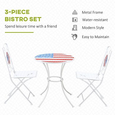 Outsunny Folding Patio Bistro Set, American Flag and