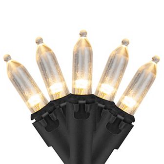 50 White LED Mini Christmas Lights - 16.25 ft Black Wire