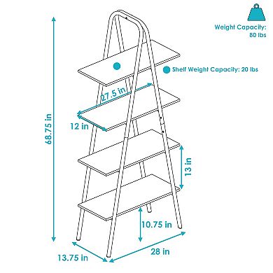 Sunnydaze 4-Tier Industrial-Style Ladder Bookshelf - Brown