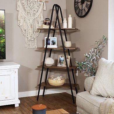 Sunnydaze 4-Tier Industrial-Style Ladder Bookshelf - Brown