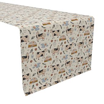 Table Runner, 100% Cotton, 16x72", Farmhouse Cows