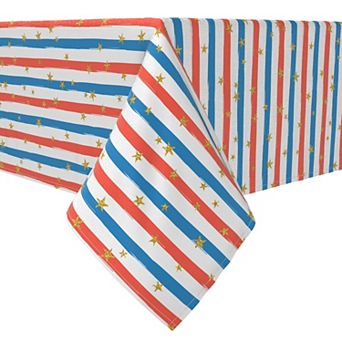 Square Tablecloth, 100% Cotton, 60x60", Red and Blue Stripes with Stars