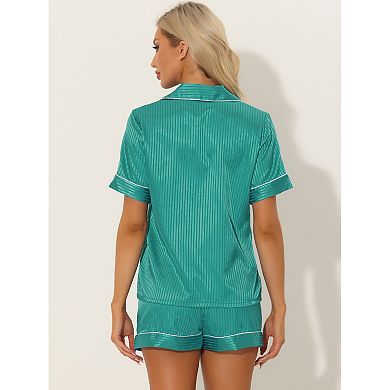 Women's Pajama Short Sleeves Button Down Top and Shorts Satin Sets