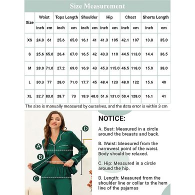 Women's Pajama Short Sleeves Button Down Top and Shorts Satin Sets