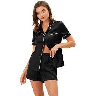 Women's Satin Short Sleeve Button Down Top and Shorts Pajama Set