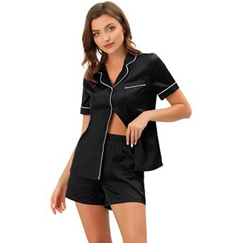 Women's Pajama Short Sleeves Button Down Top and Shorts Satin Sets