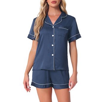 Women's Pajama Short Sleeves Button Down Top and Shorts Satin Sets