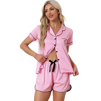 Women's Pajama Short Sleeves Button Down Top and Shorts Satin Sets