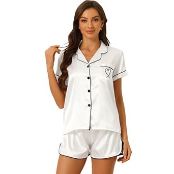 Women's Pajama Short Sleeves Button Down Top and Shorts Satin Sets