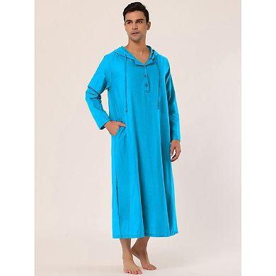 Men's Nightshirt Long Sleeves Hooded Loungewear Nightgown Pajamas