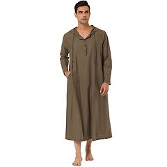 Lars Amadeus Men's Cotton V-Neck Side Split Long Night Gown with Pocket  Green Medium