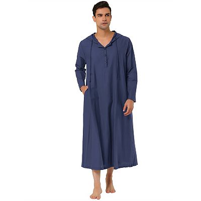 Men s Nightshirt Long Sleeves Hooded Loungewear Nightgown Pajamas