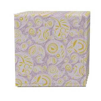 Napkin Set of 4, 100% Cotton, 20x20", Yellow and Purple Doodles