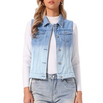 Women's Washed Chest Flap Pockets Single Breasted Denim Vest Jacket