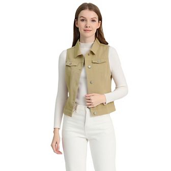 Women's Washed Chest Flap Pockets Single Breasted Denim Vest Jacket