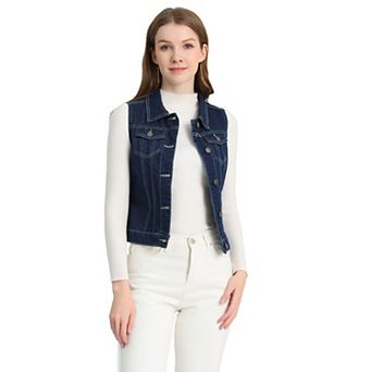 Women's Washed Chest Flap Pockets Single Breasted Denim Vest Jacket