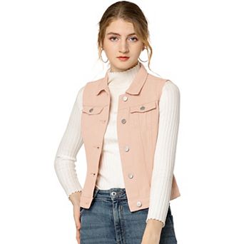 Women's Washed Chest Flap Pockets Single Breasted Denim Vest Jacket