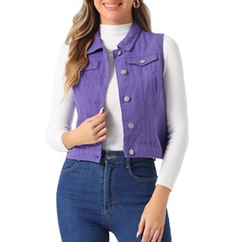 Women's Washed Chest Flap Pockets Single Breasted Denim Vest Jacket