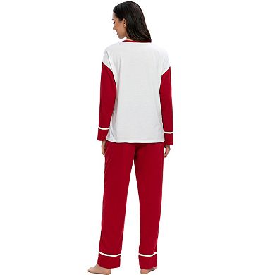 Women's Sleepwear Round Neck Nightwear with Pants Loungewear Pajama Set