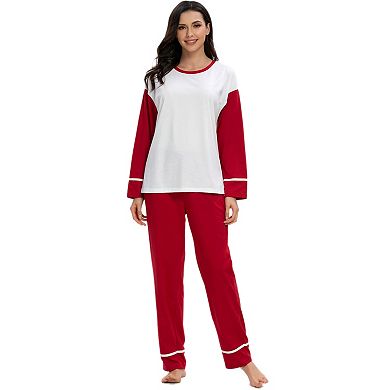 Women's Sleepwear Round Neck Nightwear with Pants Loungewear Pajama Set