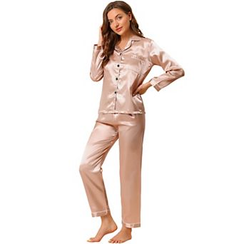Women's Satin 2 pc Loungewear Button Down Smooth Silky Pajama Sets