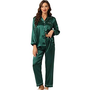 Women's Satin 2 pc Loungewear Button Down Smooth Silky Pajama Sets