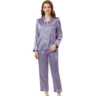 Women's Satin 2 pc Loungewear Button Down Smooth Silky Pajama Sets