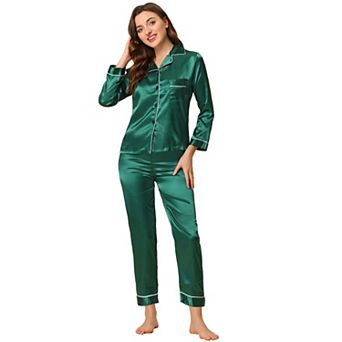 Women's Satin 2 pc Loungewear Button Down Smooth Silky Pajama Sets