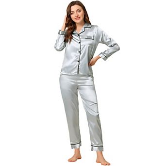 Women's Satin 2 pc Loungewear Button Down Smooth Silky Pajama Sets