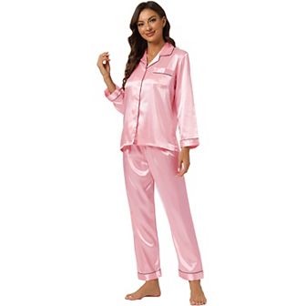 Women's Satin 2 pc Loungewear Button Down Smooth Silky Pajama Sets