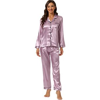 Women's Satin 2 pc Loungewear Button Down Smooth Silky Pajama Sets