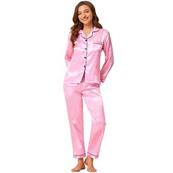 Women's Satin 2 pc Loungewear Button Down Smooth Silky Pajama Sets