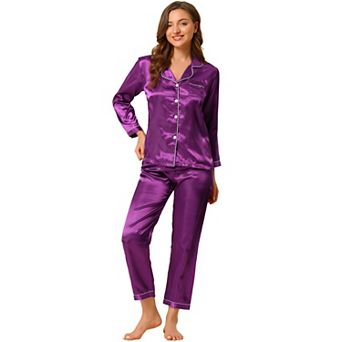 Women's Satin 2 pc Loungewear Button Down Smooth Silky Pajama Sets