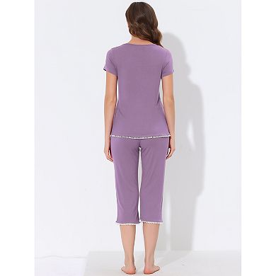 Women's Lounge Sleepwear Pajama Round Neck Capri Nightwear Casual Sets